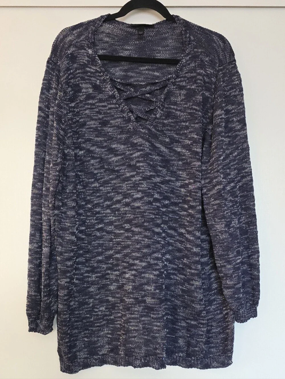 Lane Bryant - (Plus-Size) Blue & Silver Knit Criss-Cross V-Neck Tunic Sweater